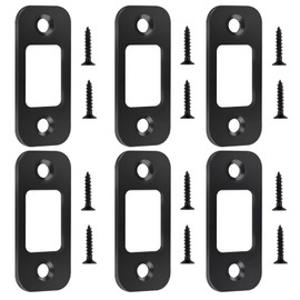 Deadbolt Strike Plate Door Backplate, 1" x 2-1/4" Round Corner Door Strike Plate with Screws, Matte Black Strike Plate for Deadbolt - 6 Pack