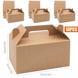 FORYNXHWIN Brown Cardboard Gift Boxes with Lid and Handle (Pack of 10) - 19 x 11 x 10 cm - Simple Gift Boxes for Gift, Wedding, Party, Birthday Box, Pastry, Roasted Chicken