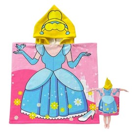Kids Hooded Poncho Towels Pink Blue Princess Beach Towel with Hooded for Girl,60*90cm Bath Towel Poncho Beach Changing Robe for 5-7th Girl,Cotton Terry Ringspun Poncho Towel for Kid Swim Pool Holiday