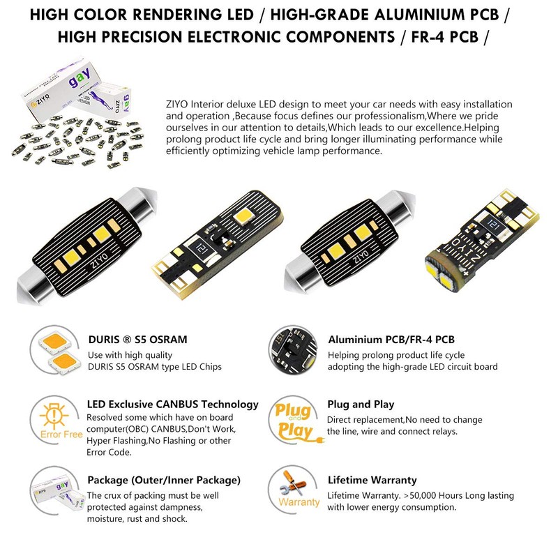 ZIYO ZPL9125 - (15 Bulbs) LED Interior Light Kit Package