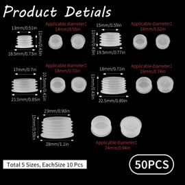 50 Pcs 5 Size Salt and Pepper Stoppers Plugs Plastic Salt Shaker Plug Stopper for Bottle Opening Size 14/16/18/19/24 mm Replacement Plug Bottle Caps Reusable Clear Round End Cap for Bottles