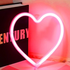 Red Heart Neon Sign, Battery Operated or USB Powered LED Neon Light for Party, Cute Valentine's Day Decor and Gift Home Decoration Lamp, Table & Wall Decoration Light, Mother's Day Gift and Kids Gift