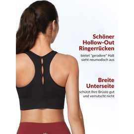 Yvette Sports Bra Hollow-Out Racer Back Strong Hold Large Breasts with Front Closure, black