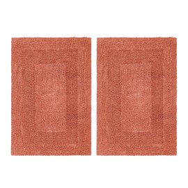 COTTON CRAFT Luxurious Bath Mat Rug - Set of 2 Reversible Heavyweight Step Out Bath Mats for Bathroom Floor, Tub and Shower - Pure Cotton Soft Plush Absorbent Tufted Racetrack Mat - 17 x 24 in - Coral