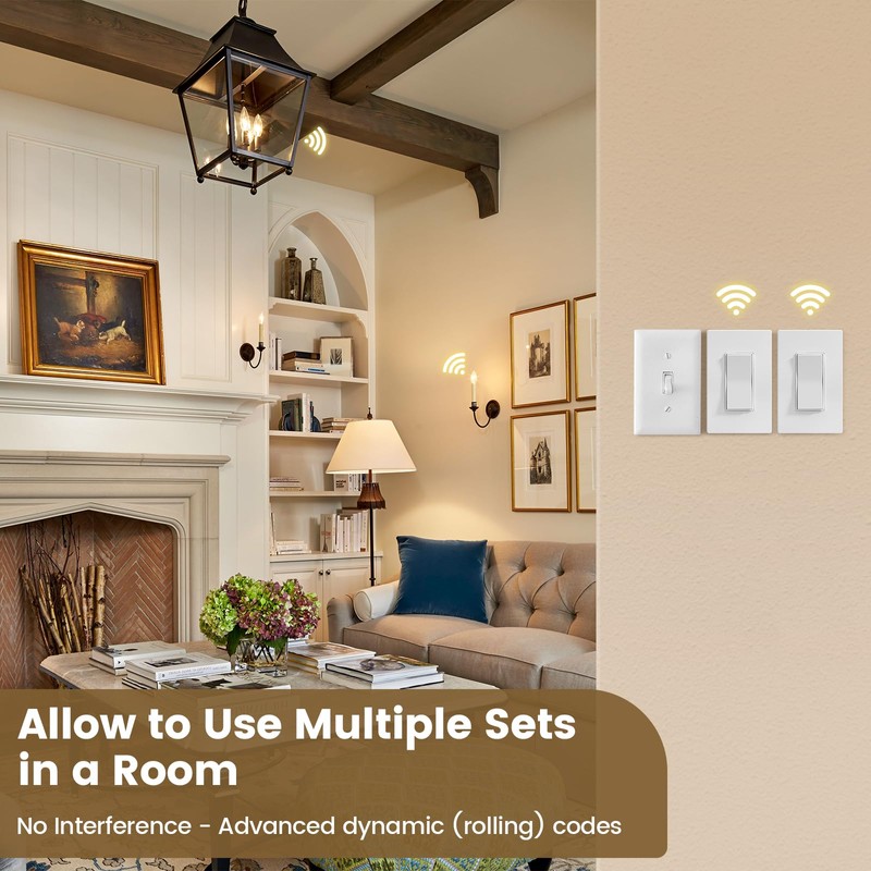 Suraielec 3 Way Wireless Light Switch, Neutral Wire Required, Grounding,