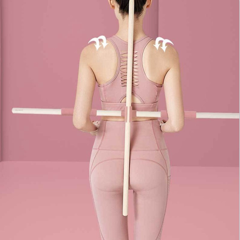 2pcs 31.5in Length Yoga Training Stick Beechwood Open Shoulder Back