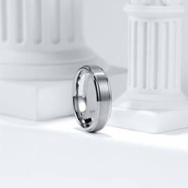 King Will Silver BASIC 6mm Mens Titanium Wedding Ring Brushed Finished Wedding Band Comfort Fit Stepped Edge 11