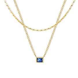 MANBU September Birthstone Necklace for Women: Gold Double Layered Chain Birthstone Necklace Birthday Gifts, Large, Metal, No Gemstone