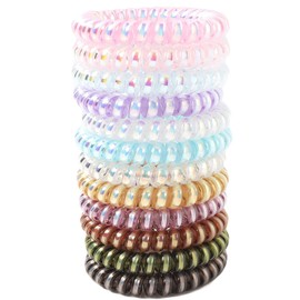 SHULLIN Pack of 12 Telephone Cable Hair Bobbles Spiral Hair Bobbles Phone Cord Hair Bobbles Spiral Ponytail Rubber Anti Split End Braid Elastic Colourful Elastic Spool Hair Bobbles KinkFree Hair