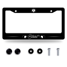 Blessed License Plate Frame Jesus Cross License Plate Holder Black Funny License Plate Stainless Steel Christian Car Accessories with Screws for Men Women Car Decoration 12.3" x 6.3"
