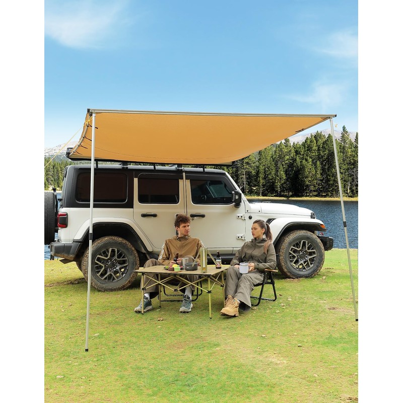 JOYTUTUS Vehicle Awning 4.6'x6.6' Roof Rack Pull-Out Sun Shade UV50+,