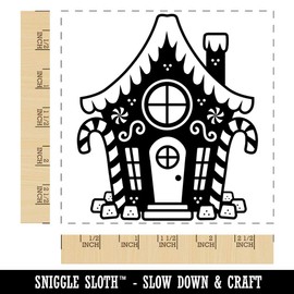 Gingerbread House with Peppermint and Gumdrops Christmas Square Rubber Stamp for Stamping Crafting - 2.75in Large