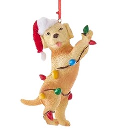 Yellow Puppy in Santa Hat Ornament