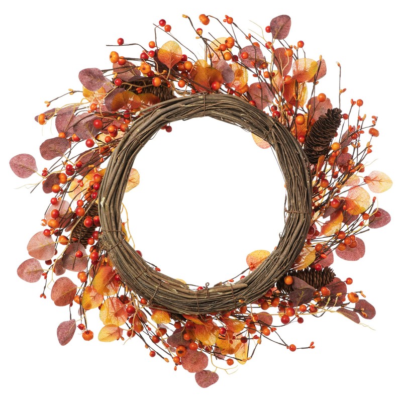 Glitzhome 22" D Fall Eucalyptus Berry Wreath, Artificial Wreaths Rustic