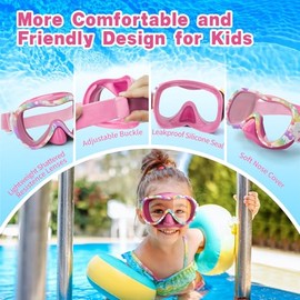 anteojos de natación para niños, antifugas con funda para la nariz y correa de tela elástica, protección UV para niños y niñas