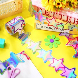 Trandraft 32.8ft Iridescent Star Bulletin Board Border Holographic Iridescent Star Classroom Border Decor Wall Decal for School Wedding Anniversary Party Supply