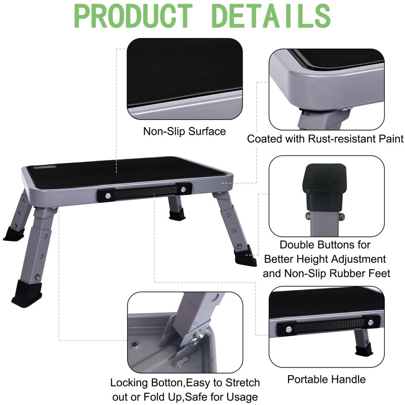 3 Levels Adjustable Folding Step Stool,Foldable RV Step Stool,Safer Metal