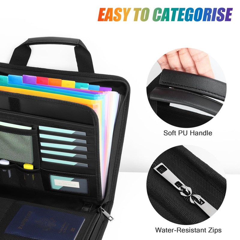 Uquelic Document Organiser Fireproof with Handle, A4 Storage Folder 12