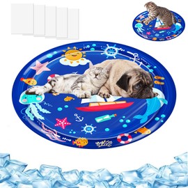SUPERPAWS Thickened Sensory Water Mat for Cats & Dogs,Summer Cooling Playmat with Floating Fish,Non-Leak Design for Indoor Bored Pet Play Sleep & Exercise (Round,B Sytle(100cm/39.3in))
