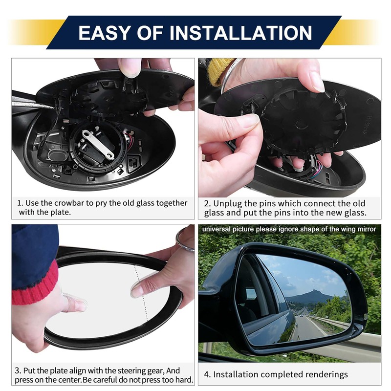 VISMIRROR Car Rearview Right Passenger Side Heated Mirror Glass Replacement