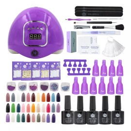 Mc Nails Colorful Kit Diamond Para Uñas Lámpara Uv + 32 Geles, 94pzs