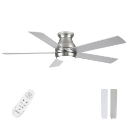 POCHFAN 52 Inch Low Profile Ceiling Fans With Lights and Remote brushed nickel, Flush Mount Modern Ceiling Fan, 3CCT Dimmable DC Ceiling Fan for Bedroom, Living Room