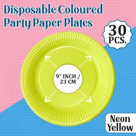 FotoStation 9-Inch Coloured Paper Plates Pack of 150-9 Inch/23cm Disposable Recycled Paper Plates Perfect Tableware for All Occasions (Neon Yellow)