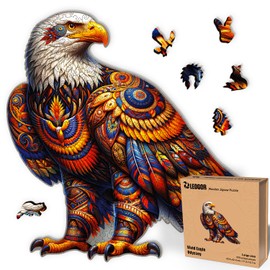 LEOGOR Large Wooden Jigsaw Puzzles for Adults with Whimsical Pieces – 350 Piece Colorful Bald Eagle Puzzle with Unique Animal-Shaped and Native-Inspired Shapes – Beautiful Mosaic, 17.3'' x 16.7''