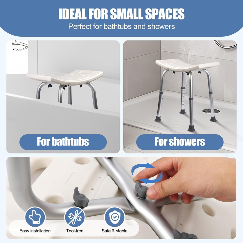 Ez2care Shower Chair, Adjustable Non-Slip Shower Bench with Suction Feet,