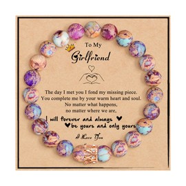 JoycuFF Gifts for Girlfriend from Boyfriend, Birthday Gifts for Girlfriend, Anniversary Christmas Gifts for Her Unique I Love You Gift Colorful Imperial Jasper Beads Bracelet for Women