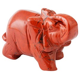 Nupuyai Stripes Red Jasper Carved Crystal Animal Elephant Statue Figurine, Good Luck Gift Energy Healing Mini Crystal Ornament for Home Office Decor