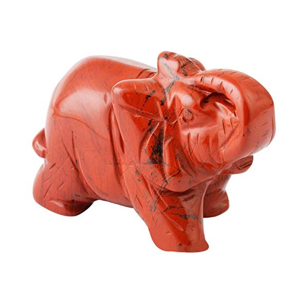 Nupuyai Stripes Red Jasper Carved Crystal Animal Elephant Statue Figurine,