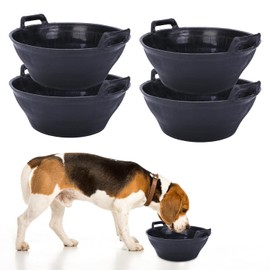4 Pack 4.5 Gallon Rubber Feed Pan with Handle,Multi-Purpose Flexible Rubber Bucket Pan,Animal Feeding Trough & Dust Bath Container for Horses,Goats,Chickens,Dogs - Farm,Garden,DIY