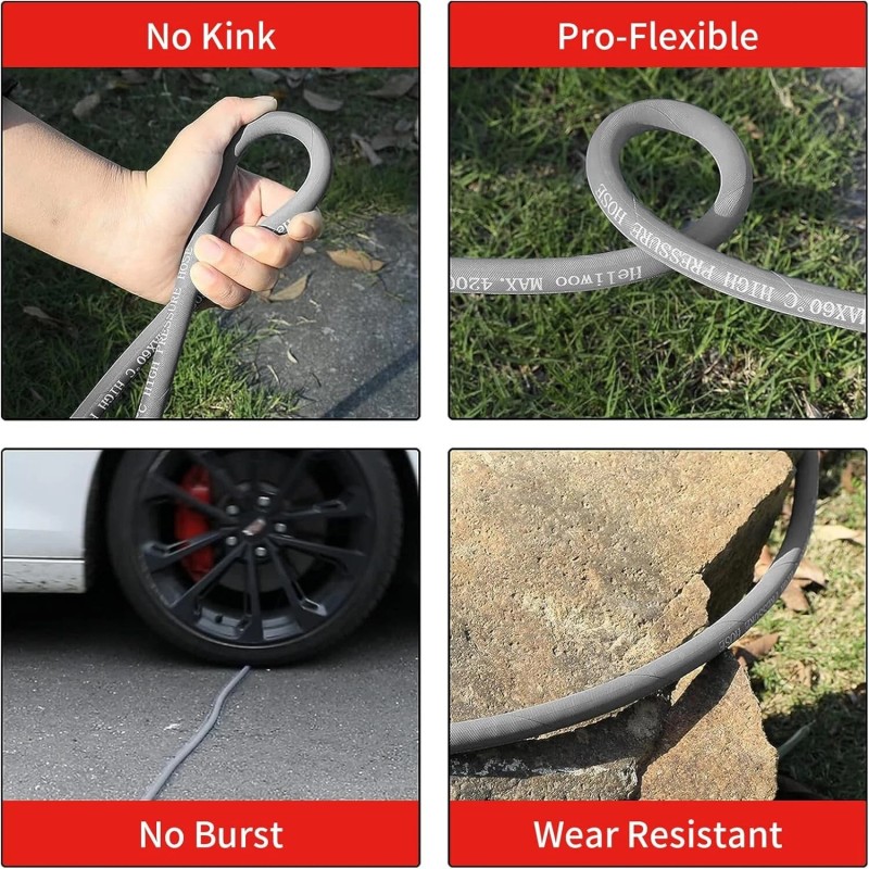 Heliwoo 25FT 4200PSI Pressure Washer Hose 1/4" Flexible Wire Power