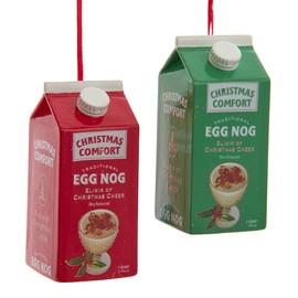 Kurt Adler Green and Red Egg Nog Carton Ornaments 2 Assorted