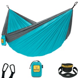 Wise Owl Outfitters Camping Hammock - Portable Hammock Double Hammock Camping up to 500lbs, Accessories for Outdoor, Indoor w/Tree Straps, Double Blue & Grey
