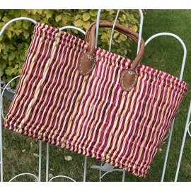 LaFiore24 Women's Shopping Basket, Natural Handbag, Natural Basket, Large, Red