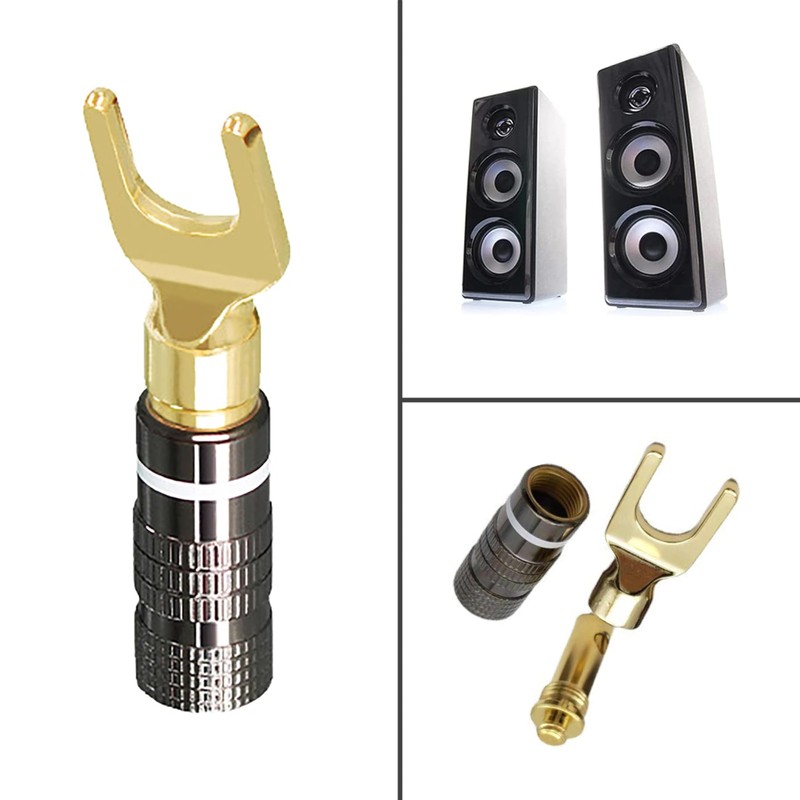 Speaker Banana Plug Set, 4-Pack Y Spade Connectors, 45 Degree