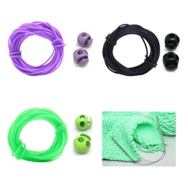 6 Pcs Stitch Stopper Set, Knitting Stitches Holder, Double Hole Needle Point Protectors with Stitch Savers Knitting Cords, Barber Cord Stitch Markers, Knitting Needle Stoppers for Knitting Craft