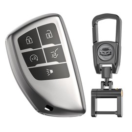 for Chevy GMC Key Fob Cover with Keychain.TPU Keyshell No Screws Required for Installation. Compatible with 2021-2025 Silverado Sierra Tahoe GMC Yukon Suburban Denali(Frosted Matte Gray-5 Buttons)