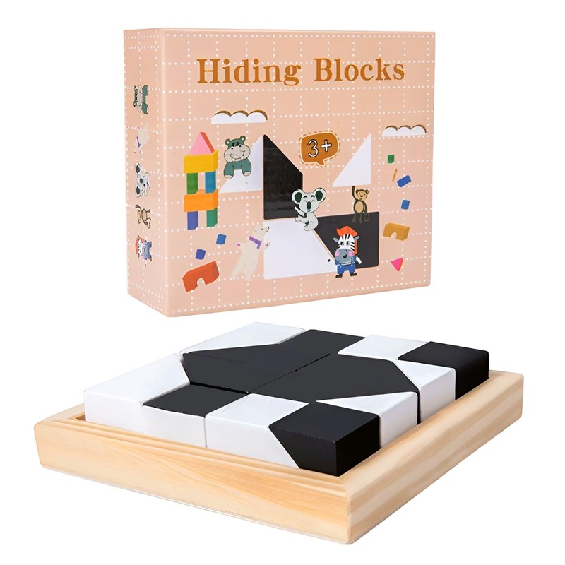 Hide Blocks, Hide Blocks, Puzzle Toy, Wooden Puzzle, 40 Topic
