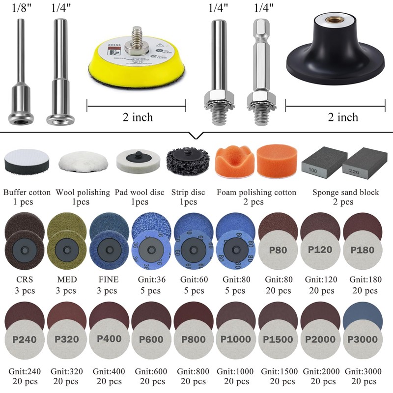 278 Pack 2 inch Sanding Discs Pad Variety Kit with