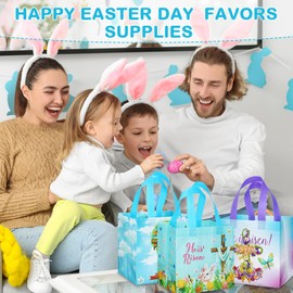 Ctosree 60 Pcs Easter Gift Bags Easter Tote Bags Easter Treat Bags Reusable Easter Non Woven Bags with Handle Easter Goodie Bags for Kids Waterproof Tote Bags Rabbit Bunny Bag for Easter
