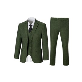 YoTsaiSpring Boys Tweed Suit Baby 3 Piece Tuxedo Formal Deep Green Suit for Boys Tweed Herringbone Wool Blend Boys Suits Jackets Vest Pants Set Size 6