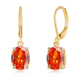 CiNily Cut-Oval Leverback Dangle Earrings for Women Orange Cubic Zircon 14K Gold Plated Hypoallergenic Hanging Earrings Lightweight Drop Earrings Fall Earrings