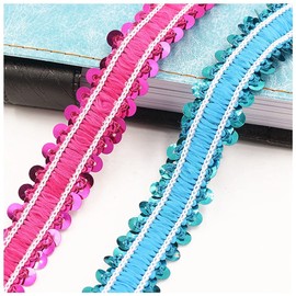 SHTGOI 10 Yards Sequin Ribbons Elastic Glitter Sequin Trim 2 cm Wide Sequin Ribbon Trim 2 Rows Sequin Border Fabric Ribbon for DIY Sewing Clothing Craft Decoration Purple