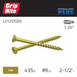 Grip-Rite L212STGD5 PrimeGuard Plus #9 x 2-1/2" Wood to Wood Deck Screw, Gold, 5lb Box