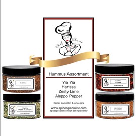 Hummus Seasonings Assortment Set by Chef Cherie - - Includes 4 different Seasonings - 1 each of Aleppo Pepper, Harissa, Greek Seasoning, and Zesty Lime - KOSHER