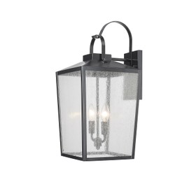 ML Lighting | Devens Collection | 42653-PBK | 22" Modern Two Bulb Outdoor Steel Large Wall Sconce | Anti-Rust Powder Coat Black with Clear Seeded Glass Shade | Exterior Ambient Light for Safety