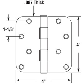 Prime-Line U 1150983 Door Hinge Residential Smooth Pivot, 4 In. x 4 In. with 5/8 In. Radius Corners, 4 Holes per Leaf with Screws, Matte Black Finish, .087 In. Gauge (3 Pack)